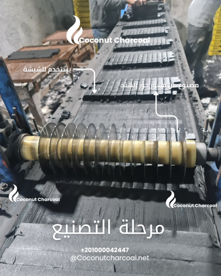 مرحلة التصنيع في مصنع فحم جوز الهند