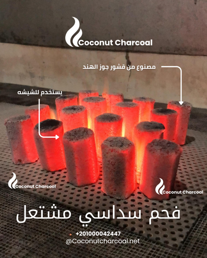 فحم جوز الهند السداسي مشتعل